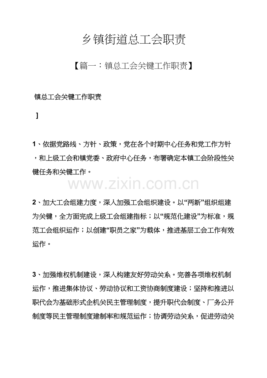 岗位职能职责之乡镇街道总工会职责.docx_第1页