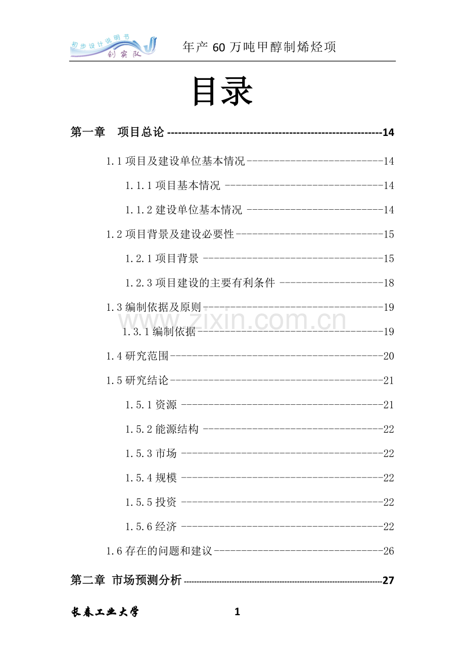 年产60万吨甲醇制烯烃项目可行性研究报告.doc_第1页