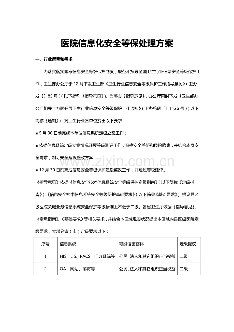 医院信息化安全等保解决专业方案二级.doc_第1页