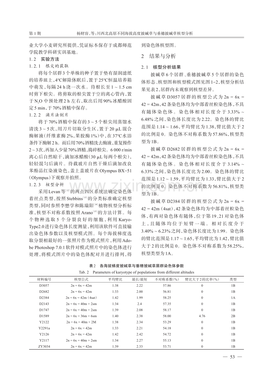 川西北高原不同海拔高度披碱草与垂穗披碱草核型分析.pdf_第3页