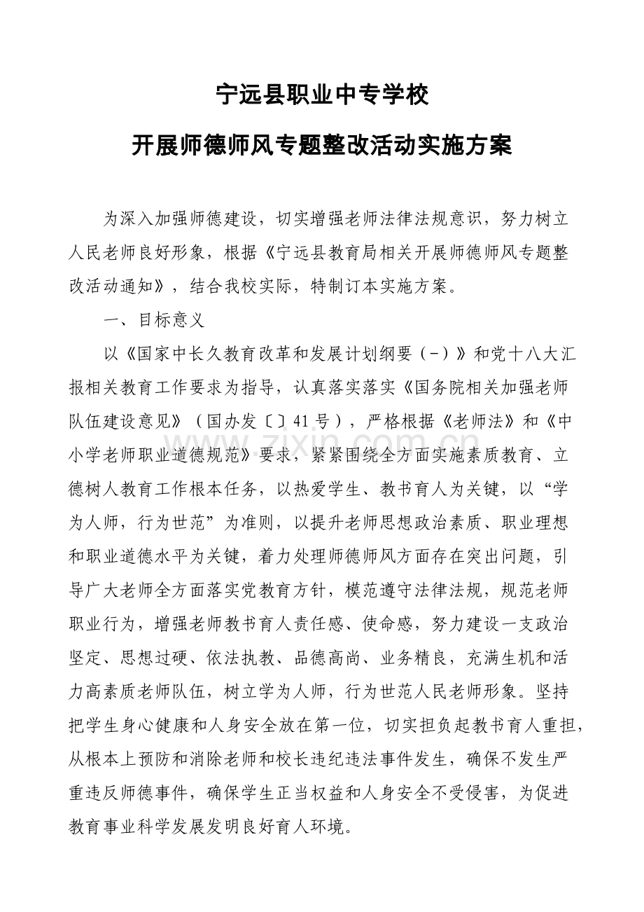 师德师风专项整治活动实施专业方案.docx_第1页