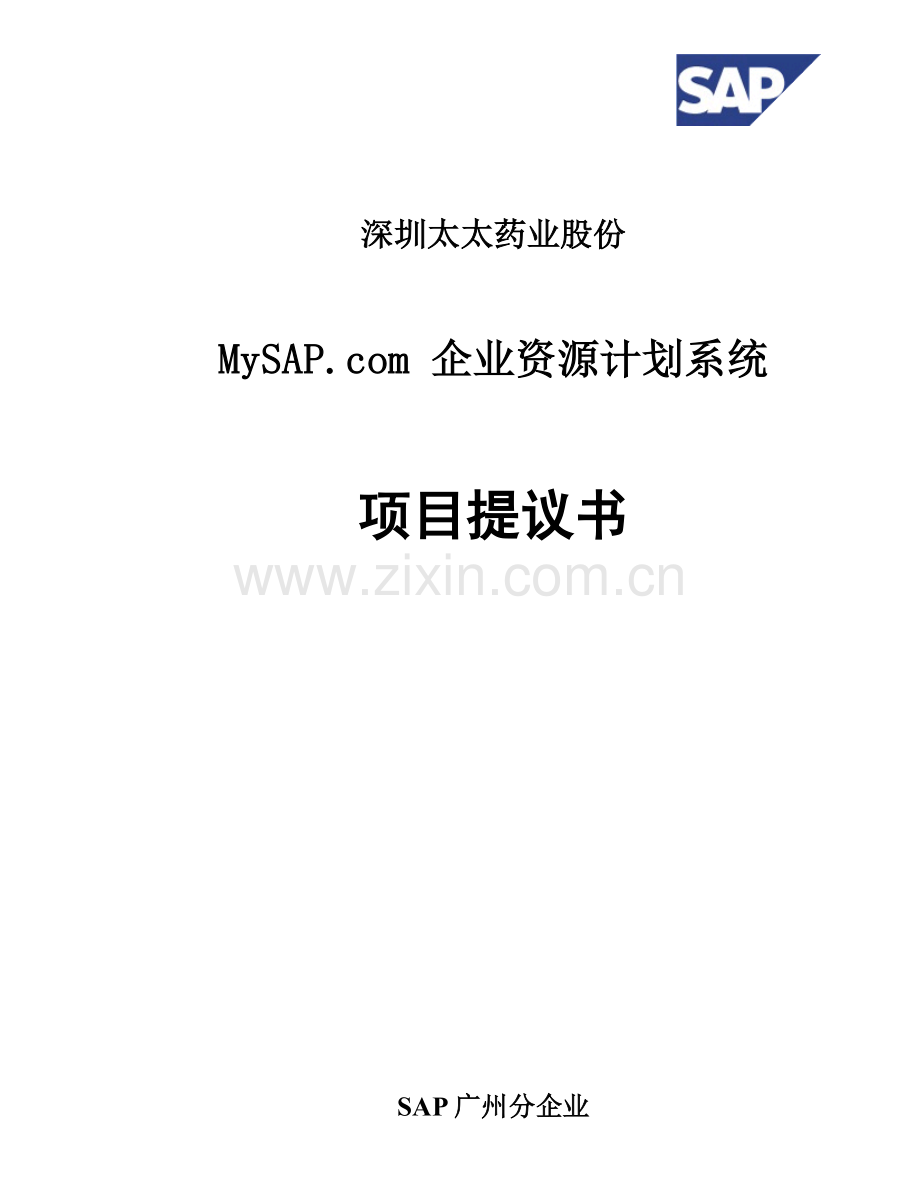 六SAP太太药业企业资源计划系统项目建议书模板.doc_第1页