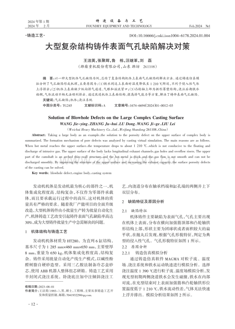 大型复杂结构铸件表面气孔缺陷解决对策.pdf_第1页