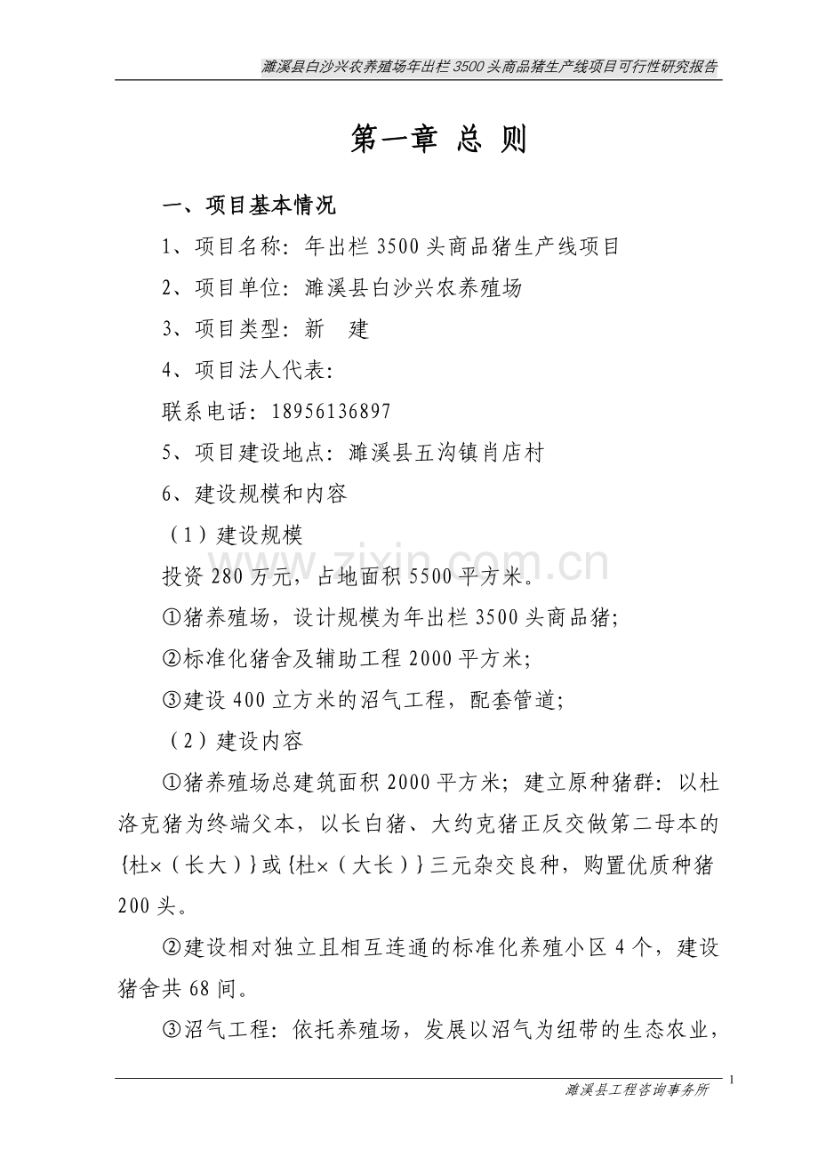 白沙兴农养猪场年出栏3500头商品猪生产线项目建设投资可行性研究报告1.doc_第1页