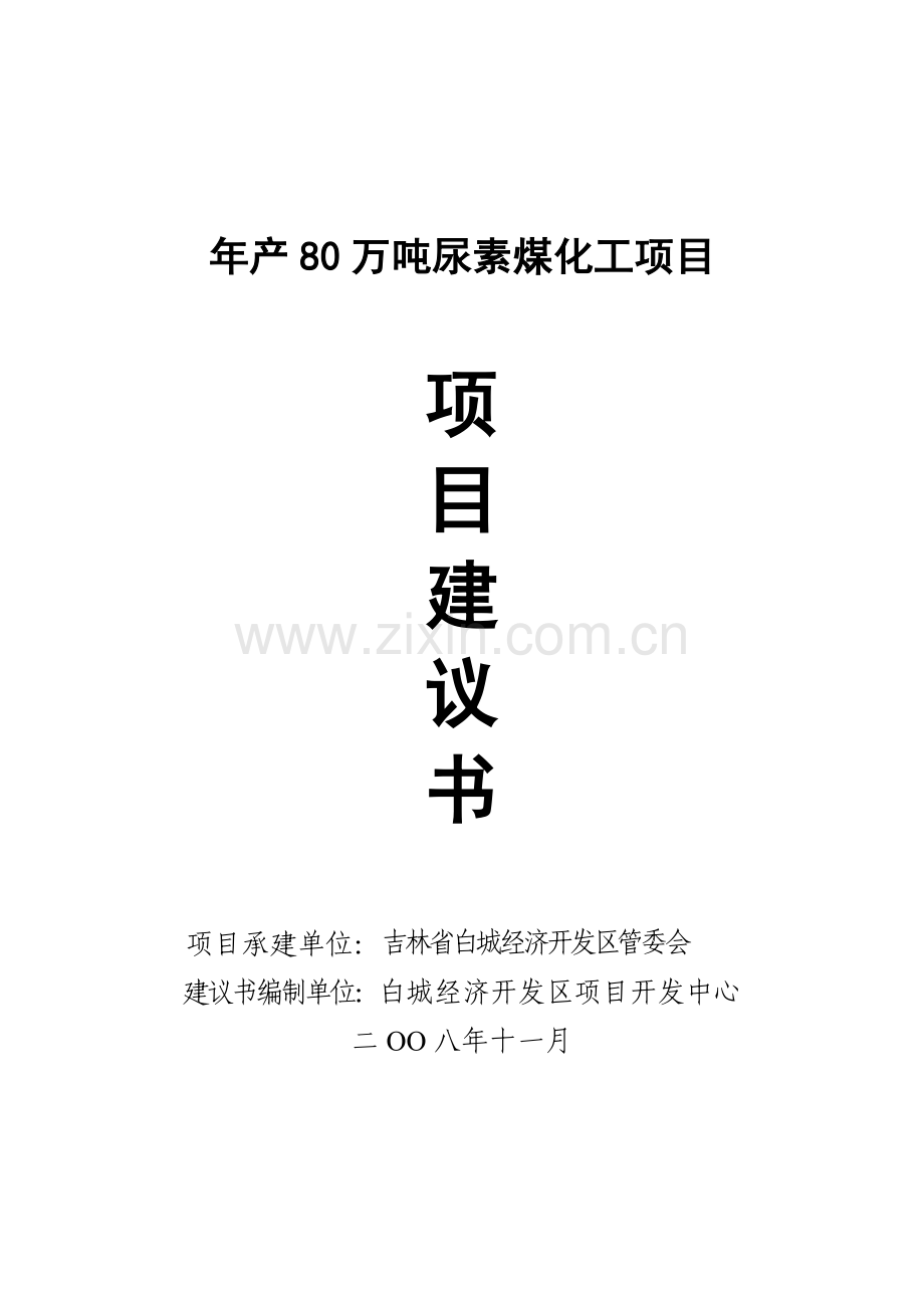 年产80万吨尿素煤化工项目可行性研究报告.doc_第1页