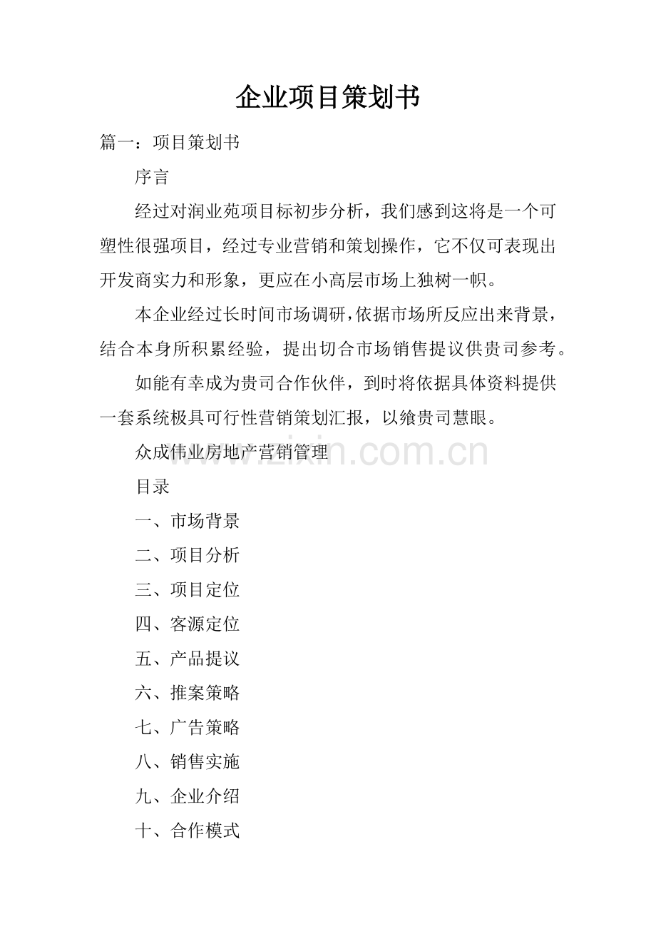 企业优质项目专项策划书.docx_第1页