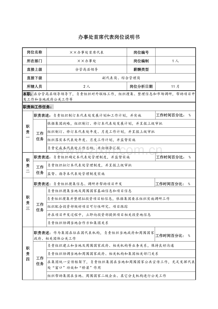 办事处首席代表岗位新版说明书.docx_第1页