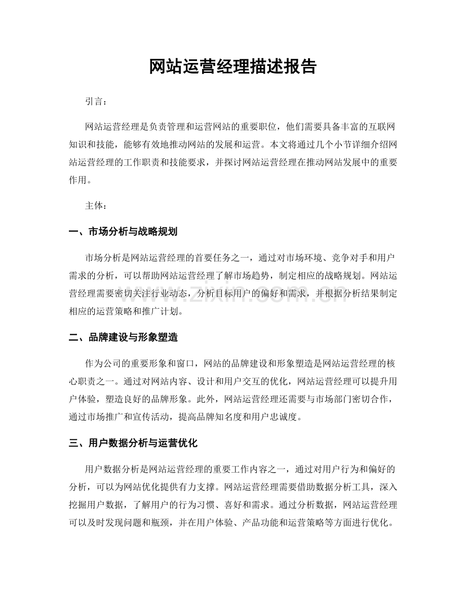 网站运营经理描述报告.docx_第1页