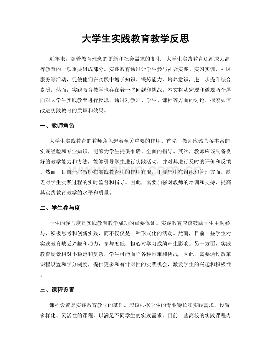 大学生实践教育教学反思.docx_第1页