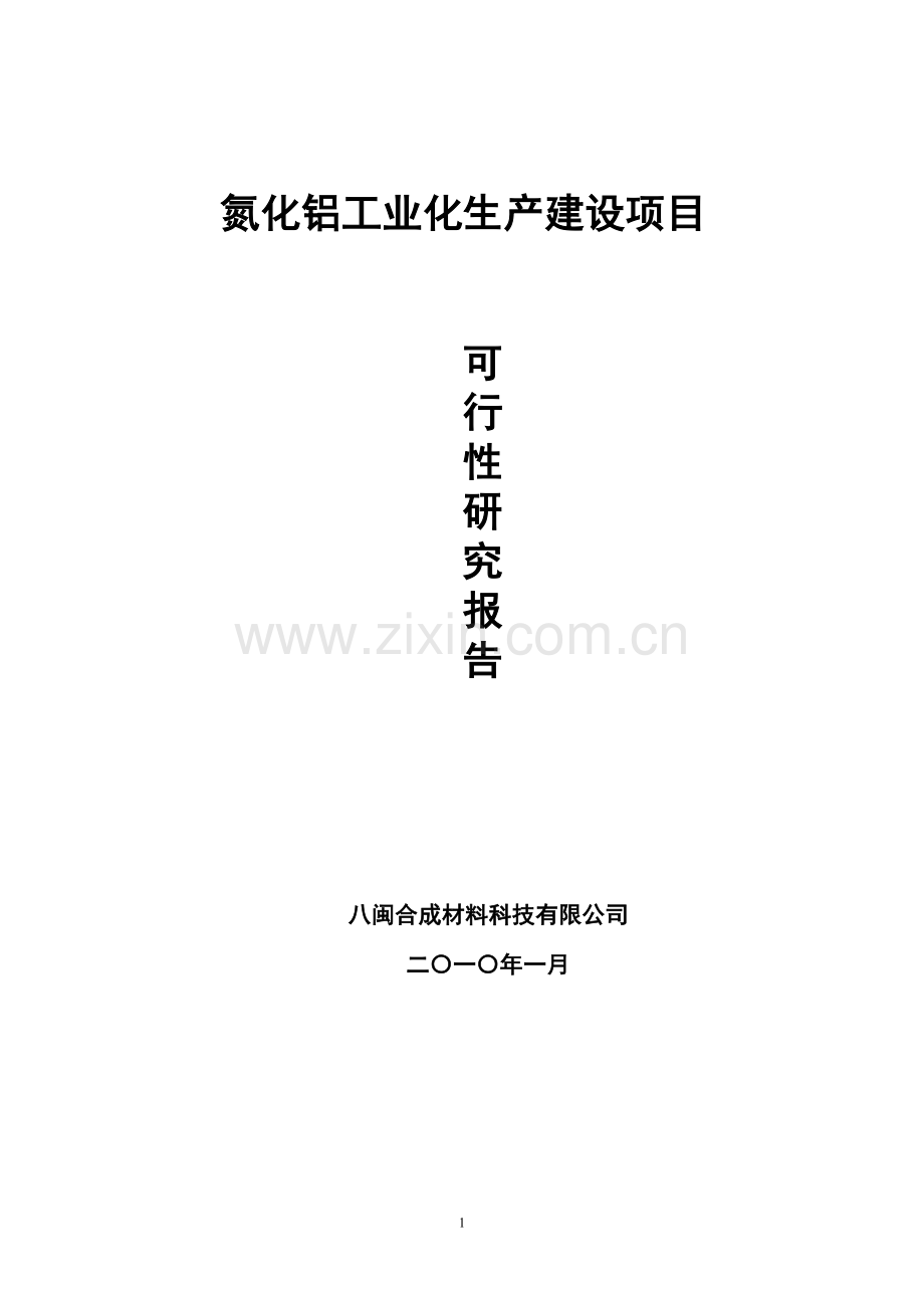 氮化铝工业化生产建设项目可行性研究报告.doc_第1页