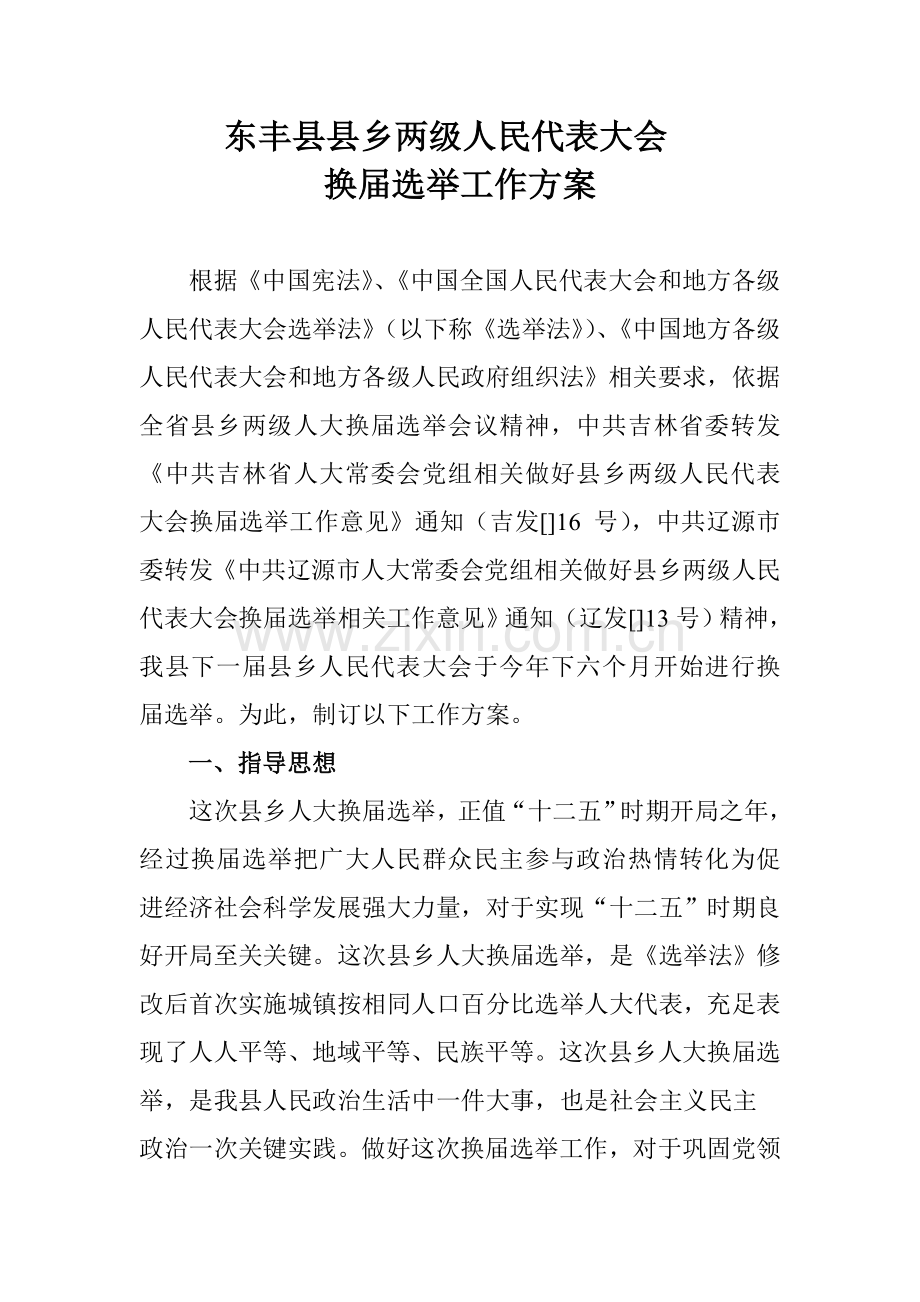 东丰县县乡两级人民代表大会换届选举工作专项方案.doc_第1页