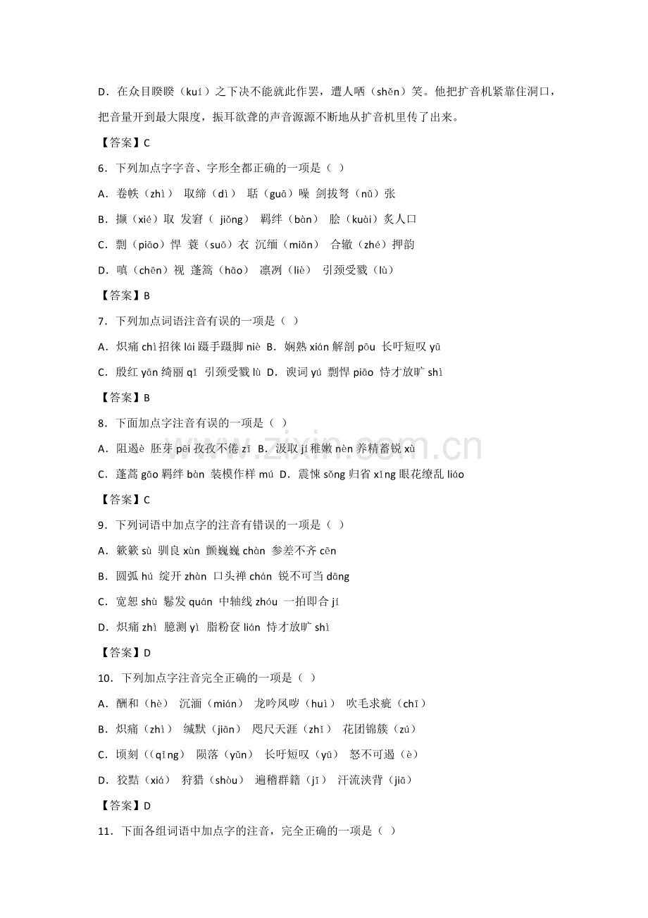 初中语文考试字音字形专题训练含答案.docx_第2页