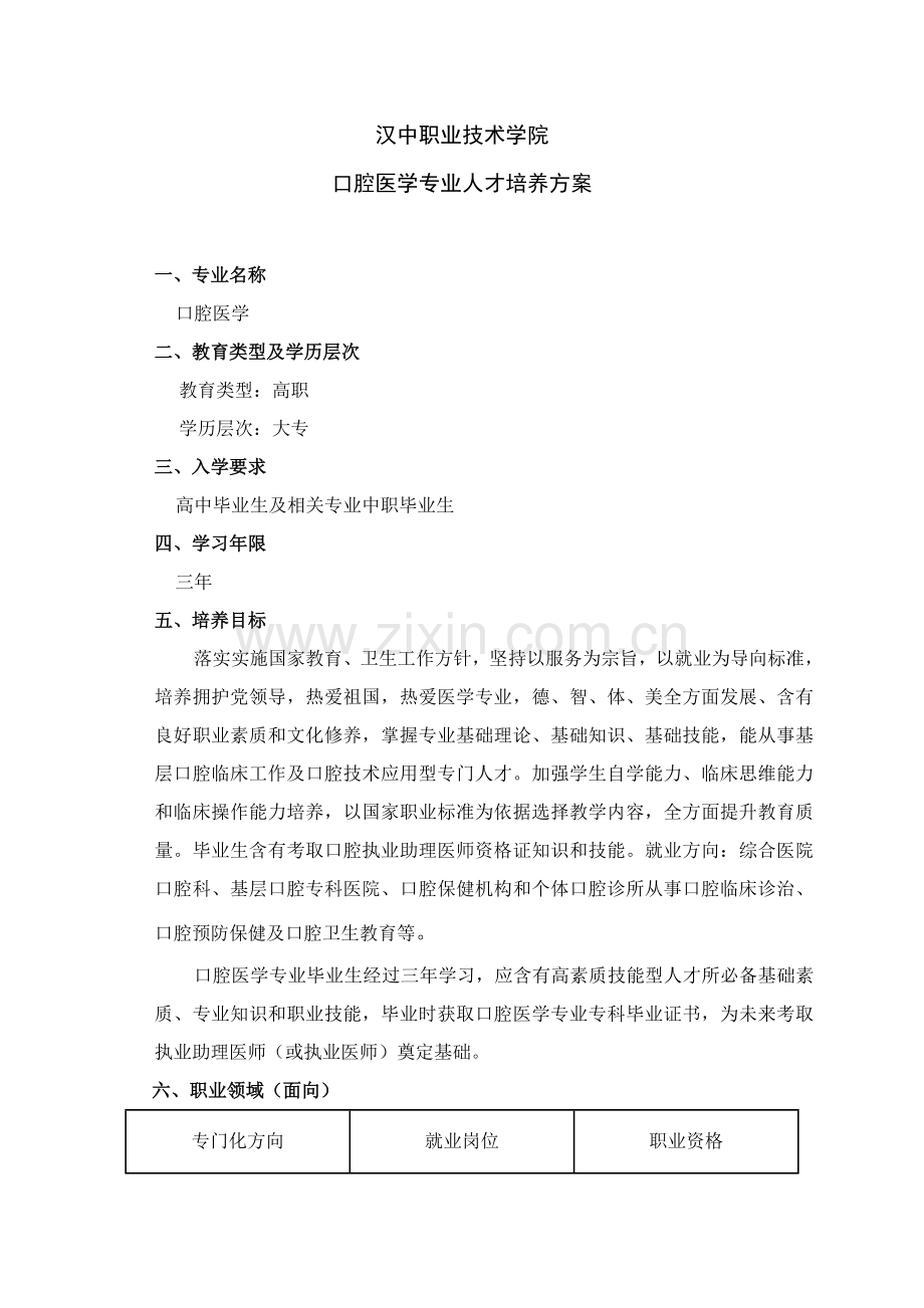 口腔专业人才培养专业方案.doc_第1页