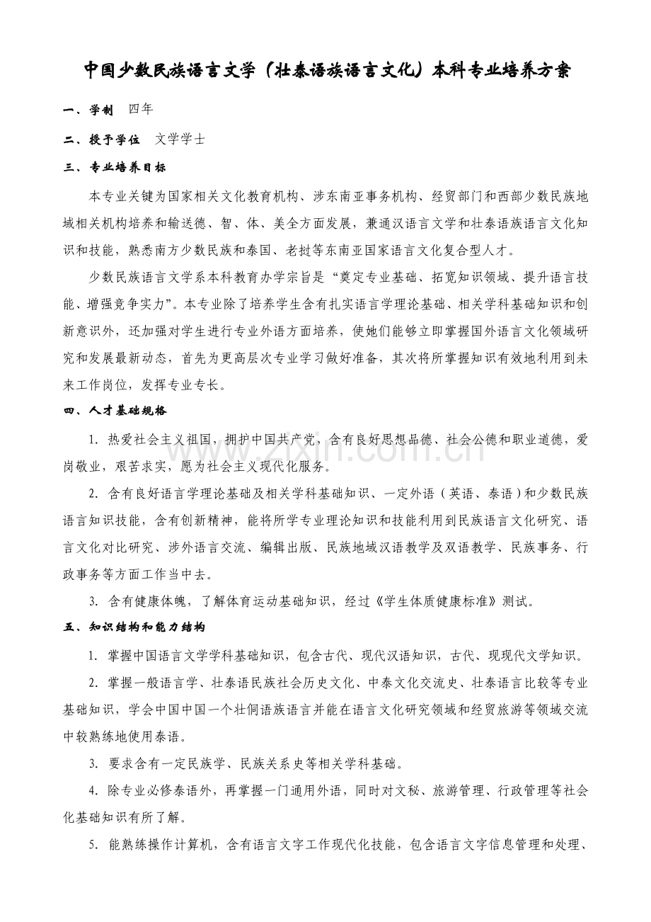 中国少数民族语言文学壮泰语族语言文化本科专业培养专项方案.doc_第1页