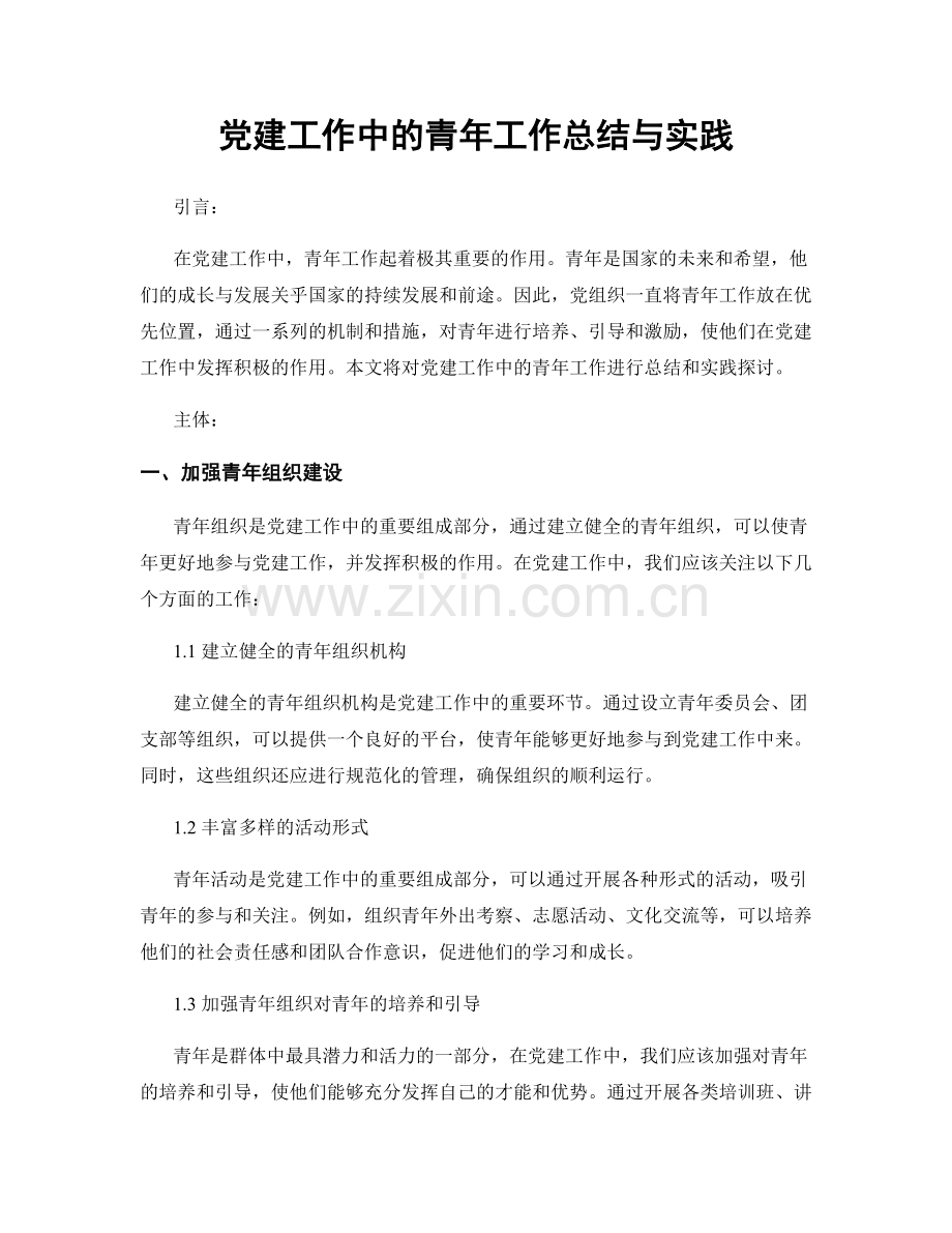 党建工作中的青年工作总结与实践.docx_第1页