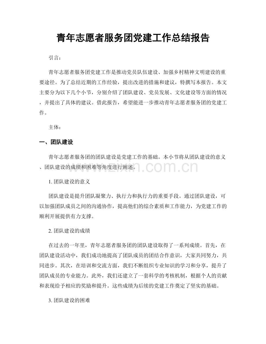 青年志愿者服务团党建工作总结报告.docx_第1页