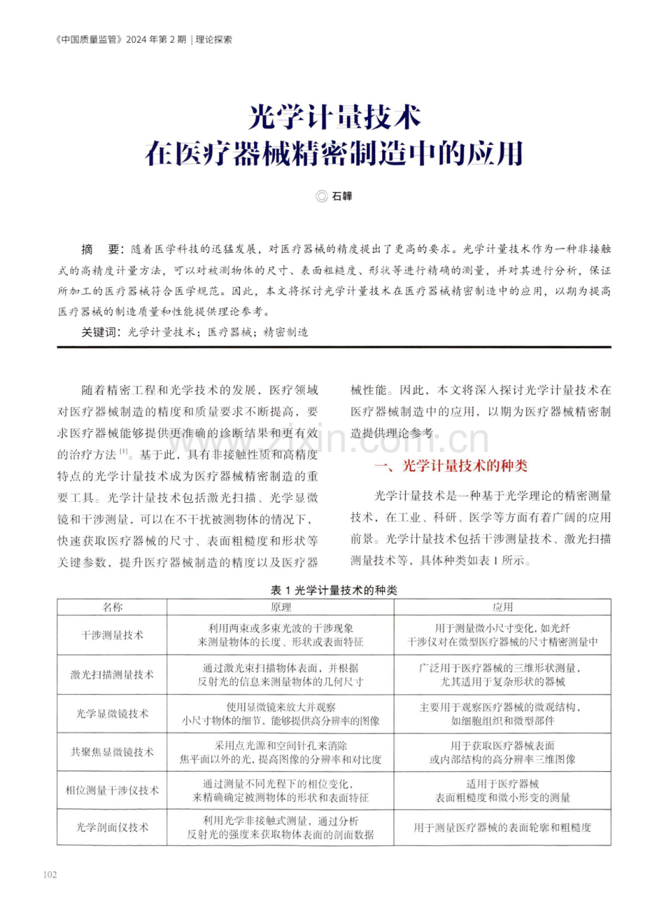 光学计量技术在医疗器械精密制造中的应用.pdf_第1页