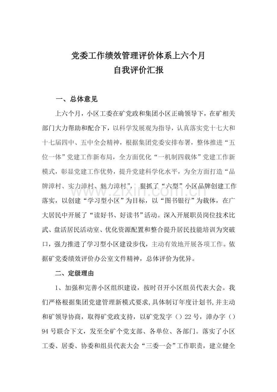 上半年党委工作绩效管理评价标准体系年度自我评价研究报告.doc_第1页