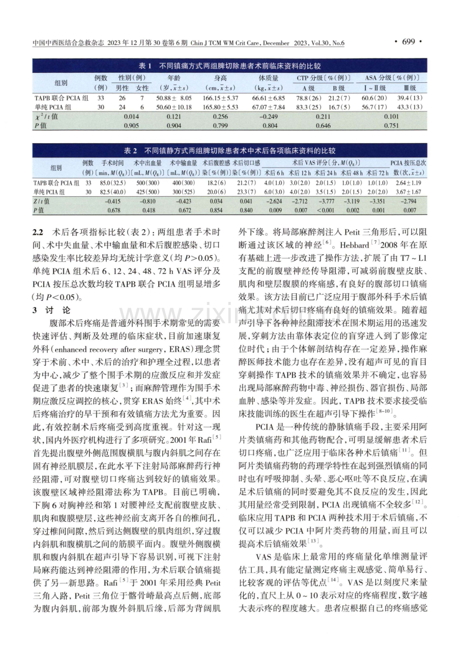 基于ERAS理念TAPB联合PCIA的多模式镇痛在脾切除患者术后镇痛中的临床效果.pdf_第3页