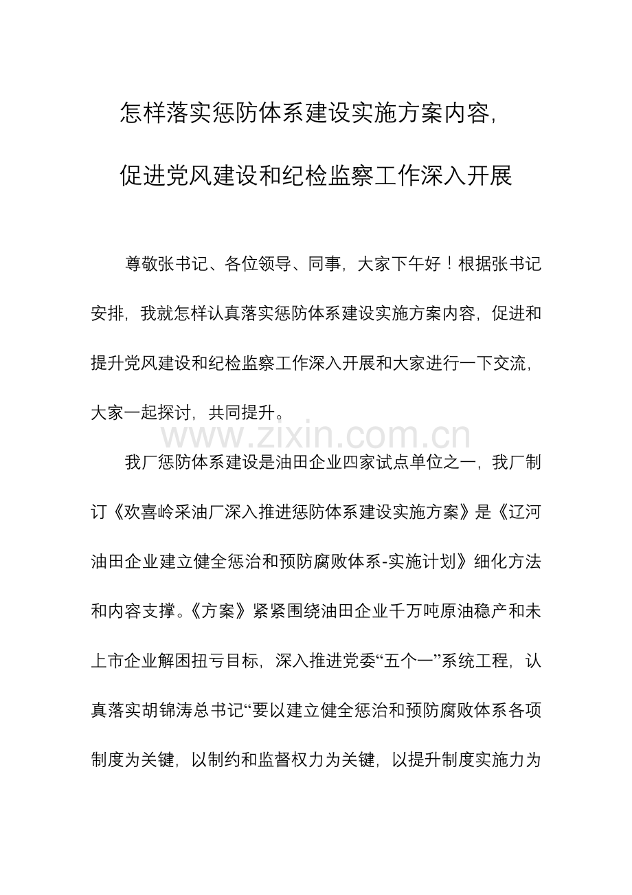 如何惩防标准体系实施专项方案内容促进党风建设和纪检监察工作深入开展.doc_第1页