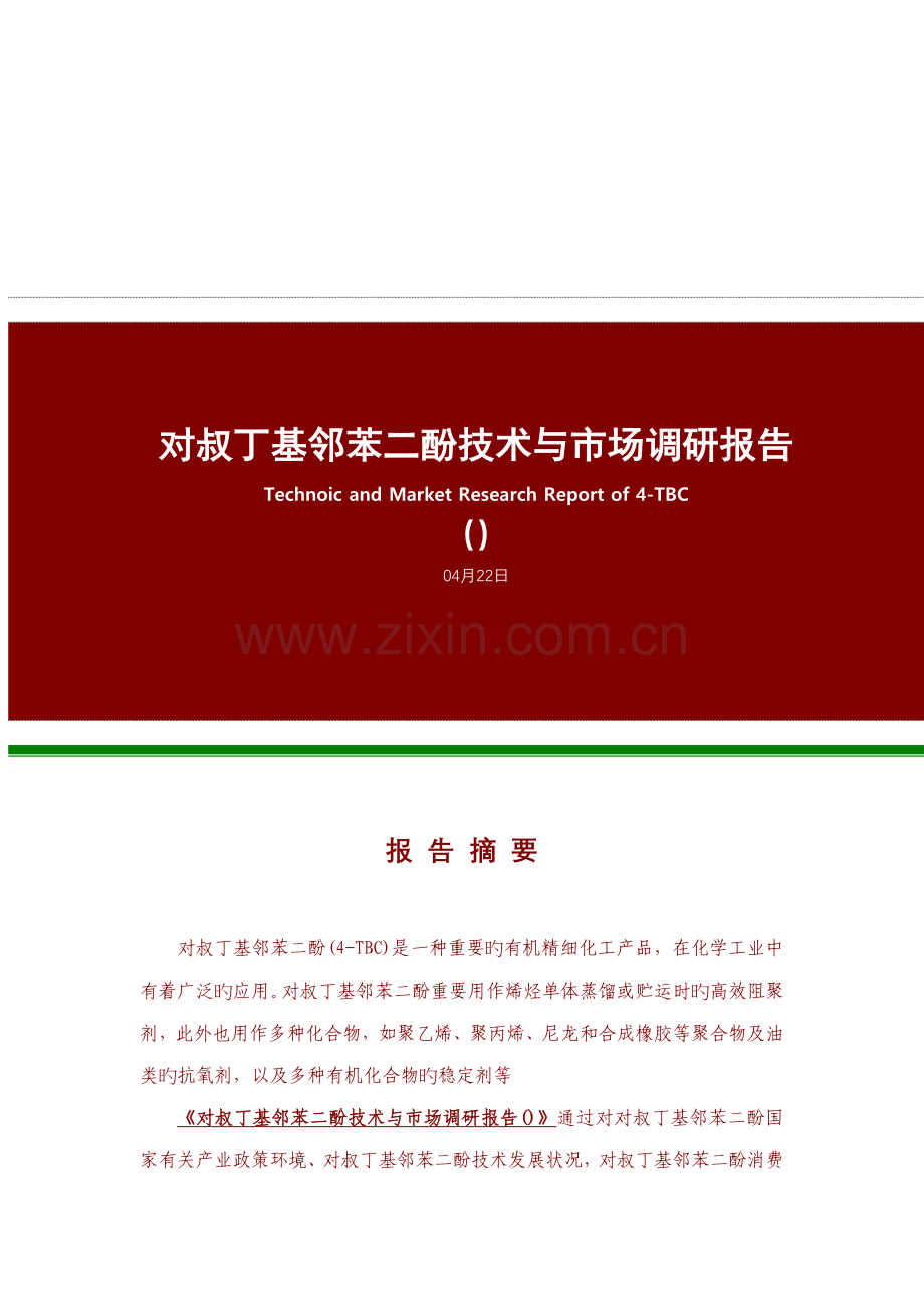 对叔丁基邻苯二酚重点技术与市场调研综合报告告简版.docx_第1页