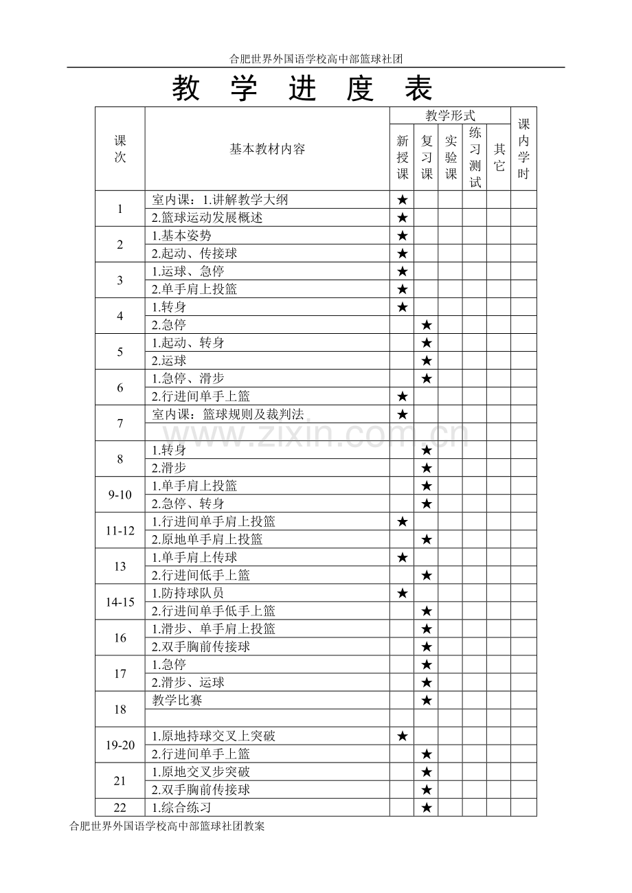 合肥世界外国语学校高中部篮球社团教案设计—--学案教案.doc_第1页