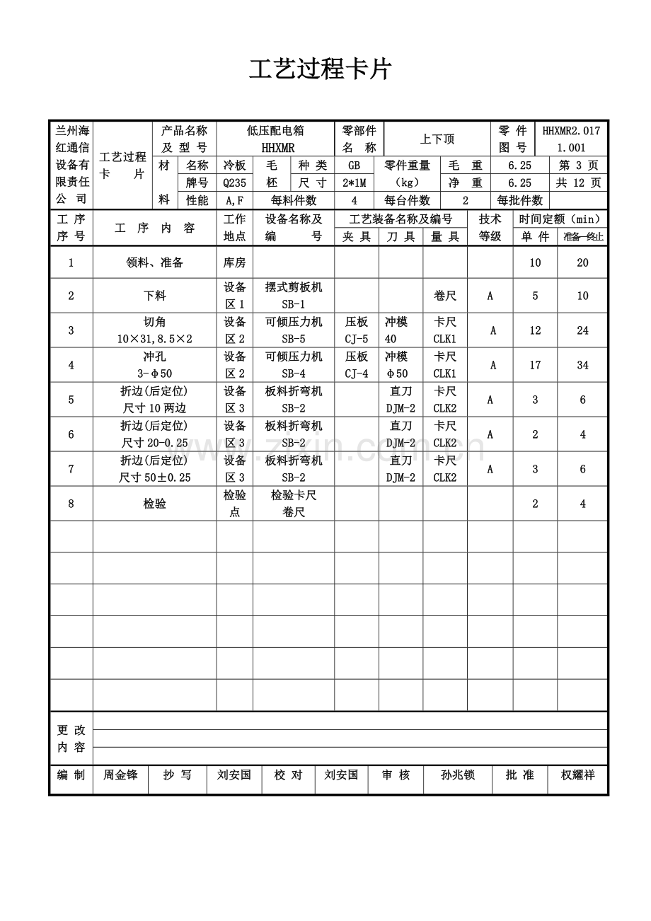 加工工艺过程卡片柜模板.doc_第3页