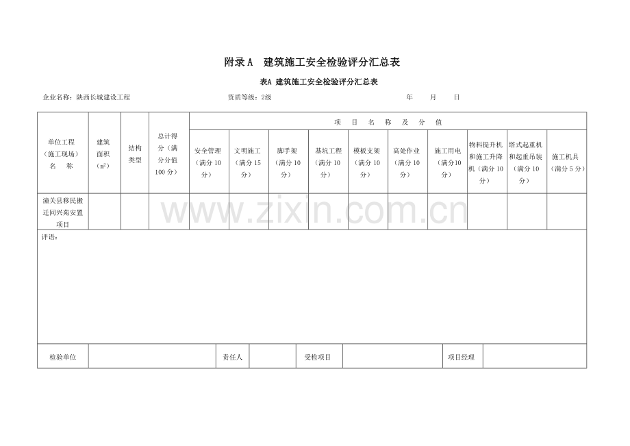 建筑工程综合项目施工安全分项检查评分表.doc_第1页