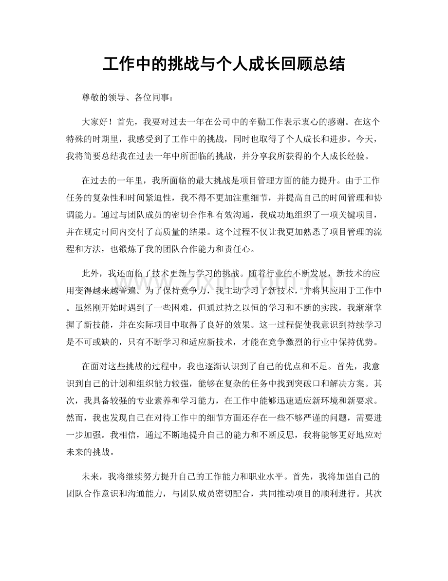 工作中的挑战与个人成长回顾总结.docx_第1页