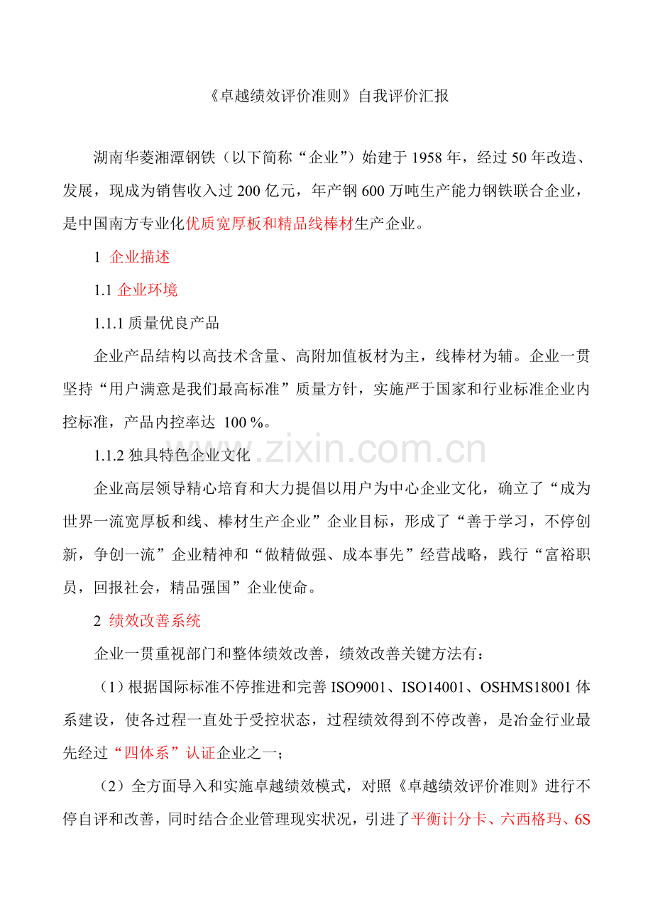 卓越绩效评价准则自我评价分析报告.doc_第1页