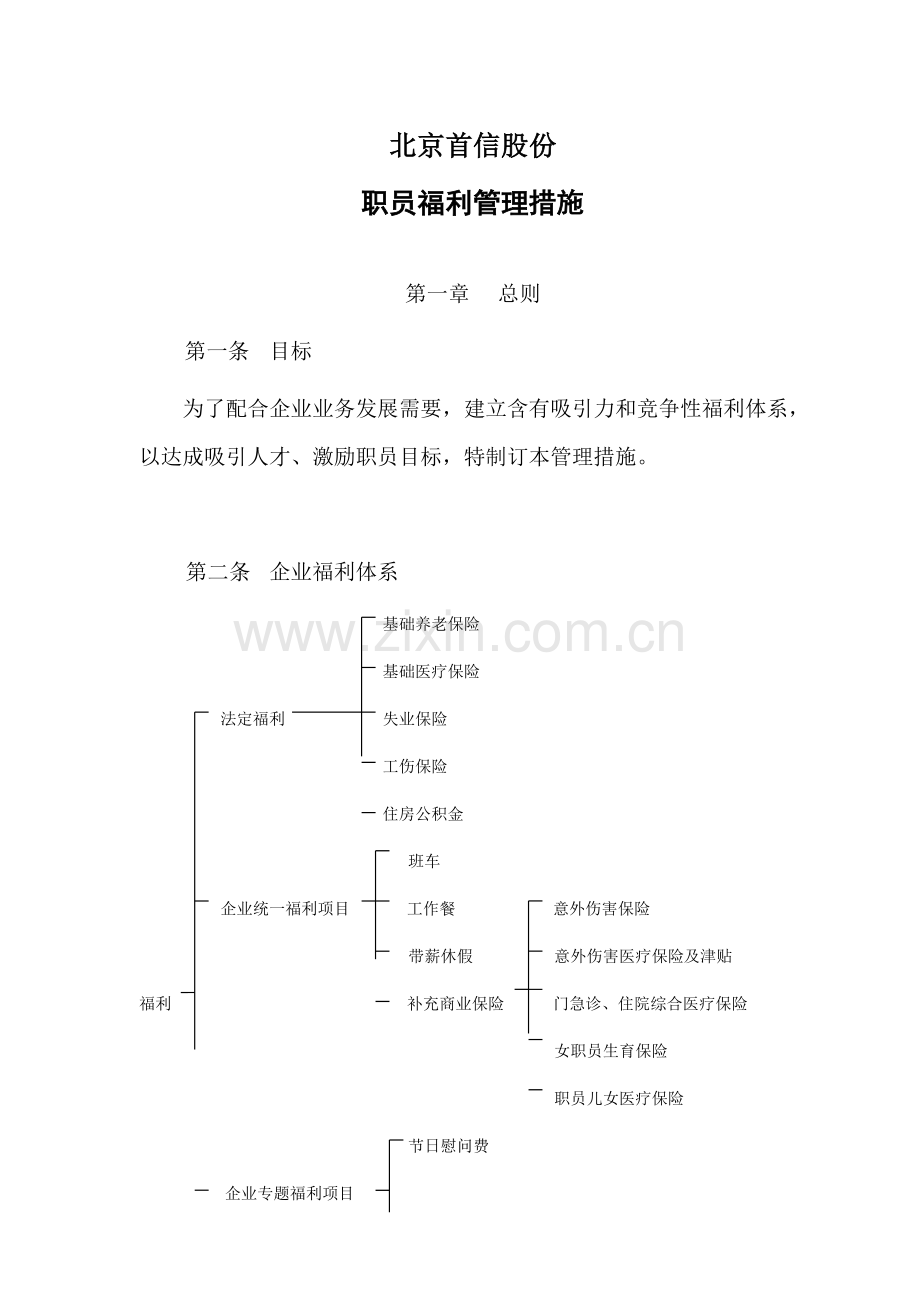 公司员工福利管理办法模板模板(0001).doc_第1页