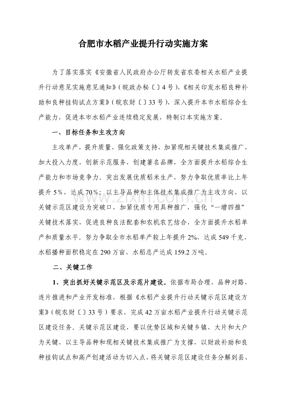 合肥市水稻产业提升行动实施专业方案.doc_第1页