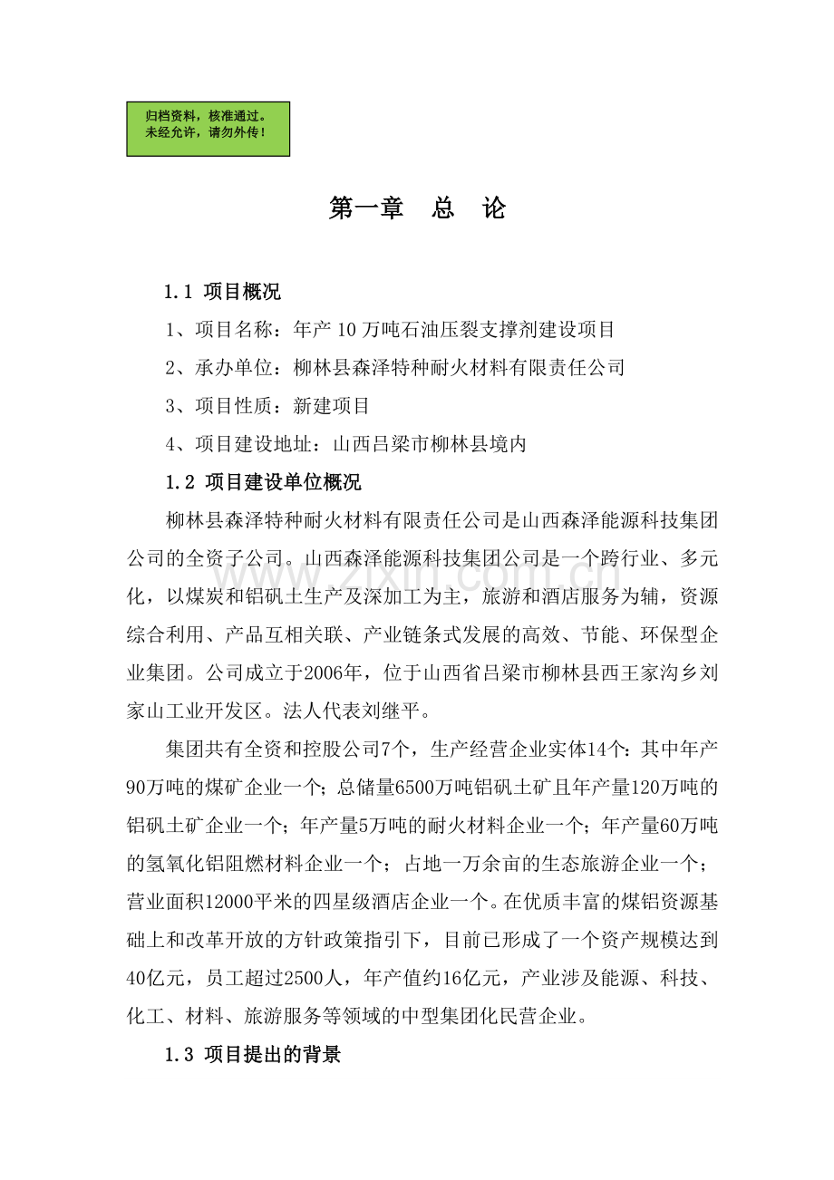 10万吨陶粒砂(石油压裂支撑剂)生产线项目建设可行性研究报告.doc_第1页