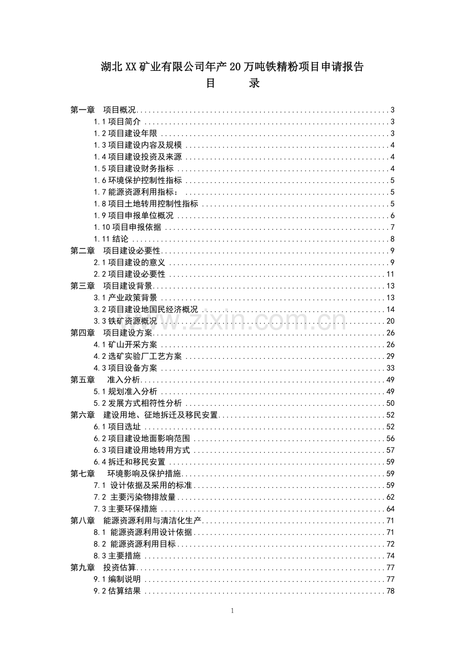 年产20万吨铁精粉项目可行性研究报告.doc_第1页