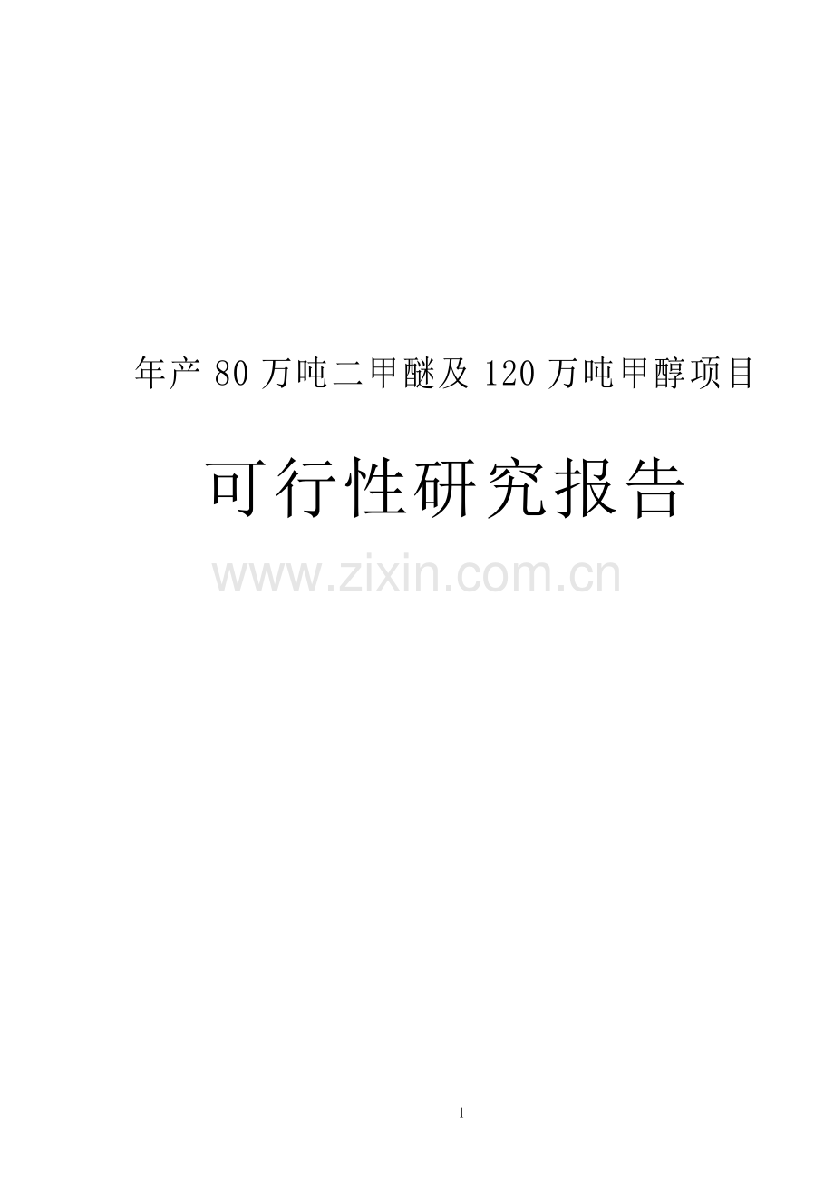 年产80万吨二甲醚及120万吨甲醇项目可行性研究报告.doc_第1页