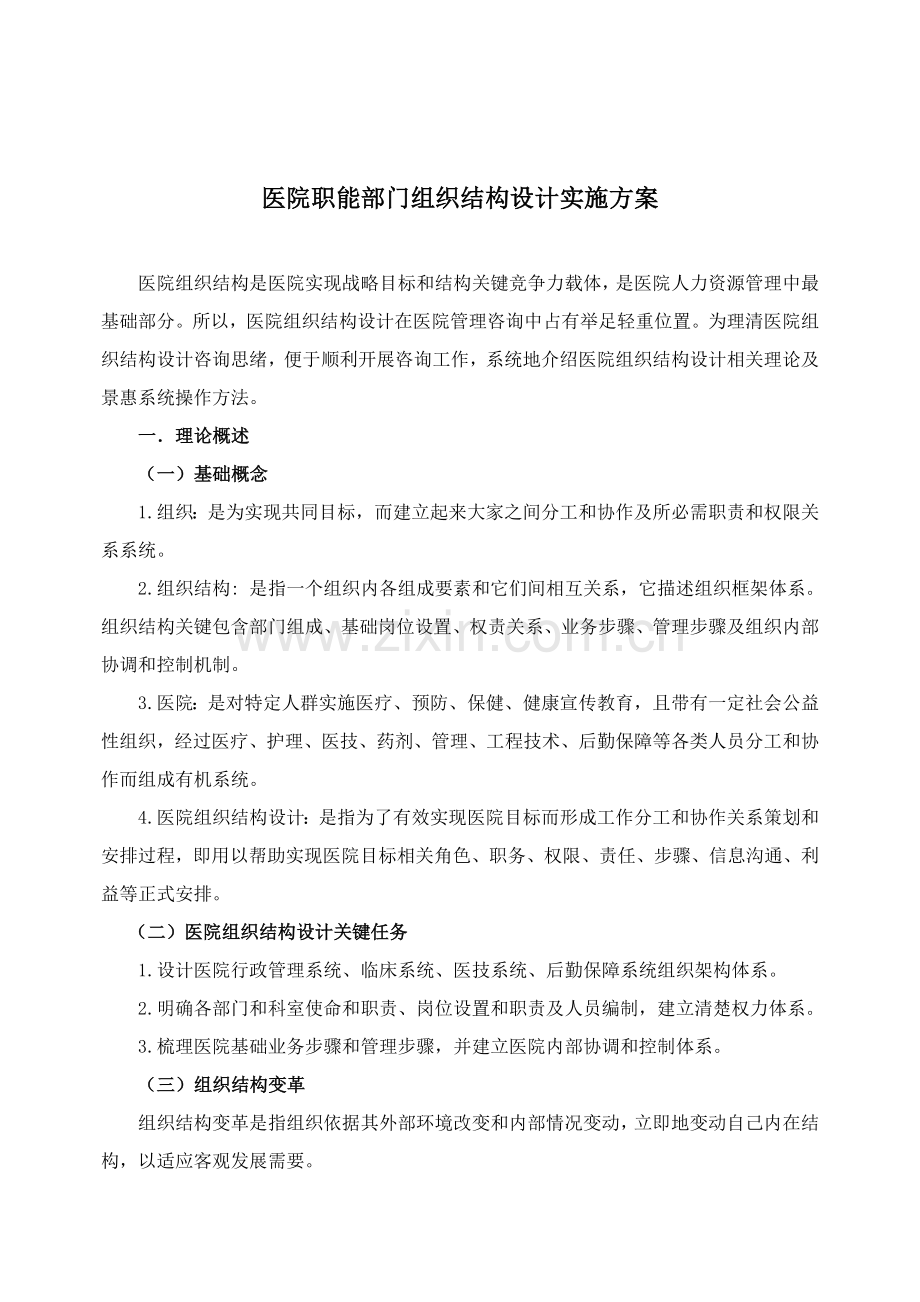 医院职能部门组织结构设计实施专业方案.doc_第1页