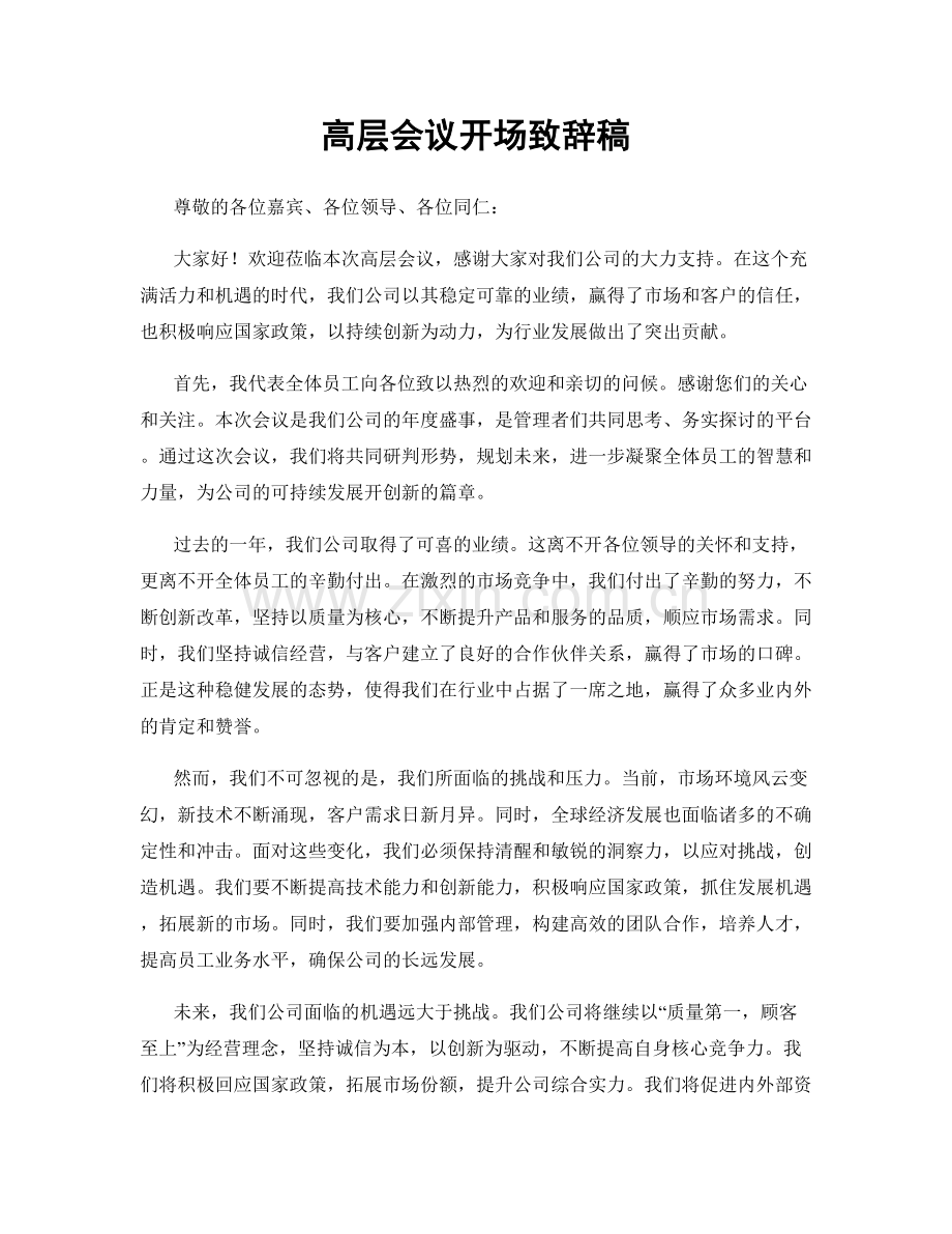 高层会议开场致辞稿.docx_第1页