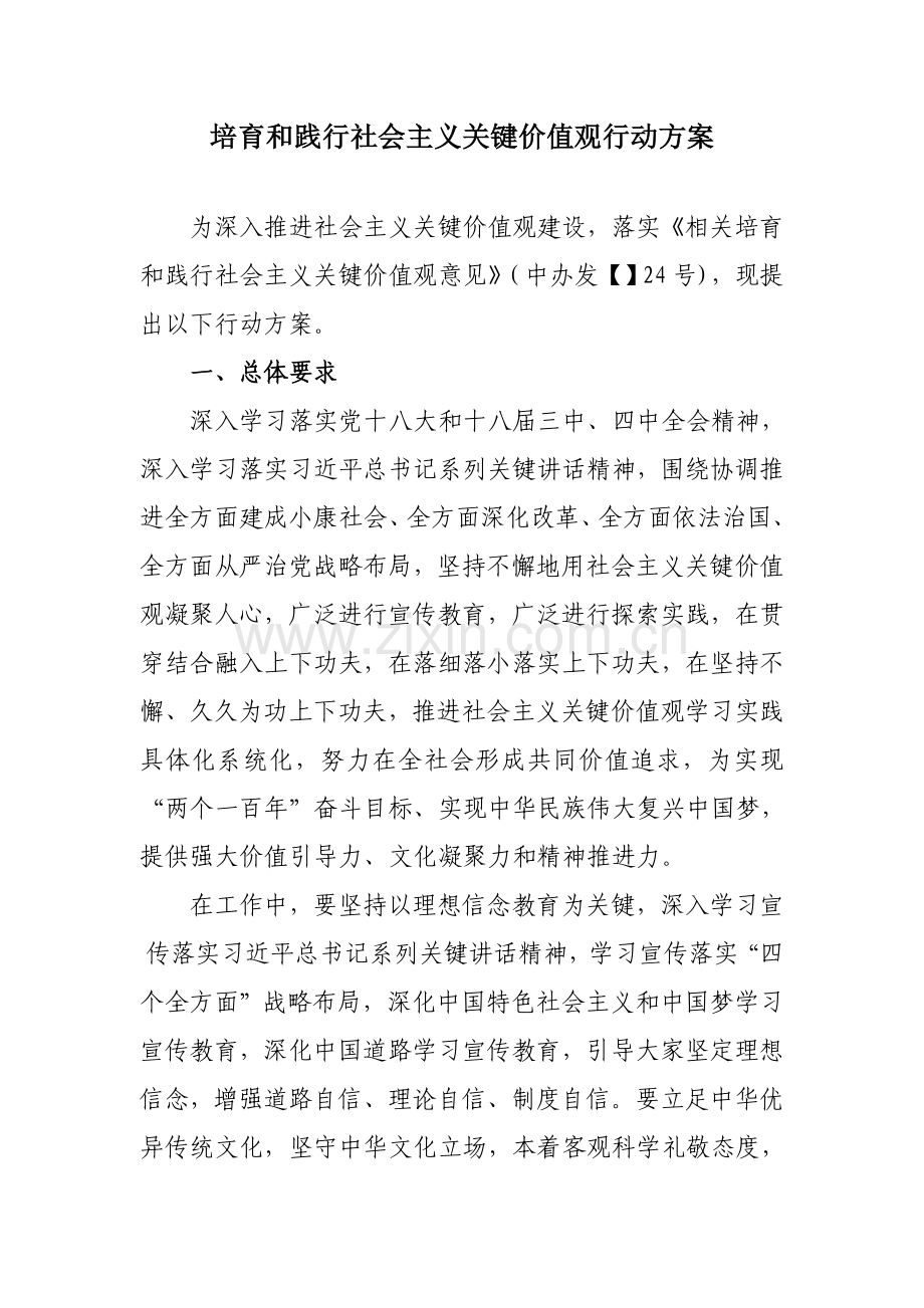 X公司培育和践行社会主义核心价值观行动专项方案.doc_第1页