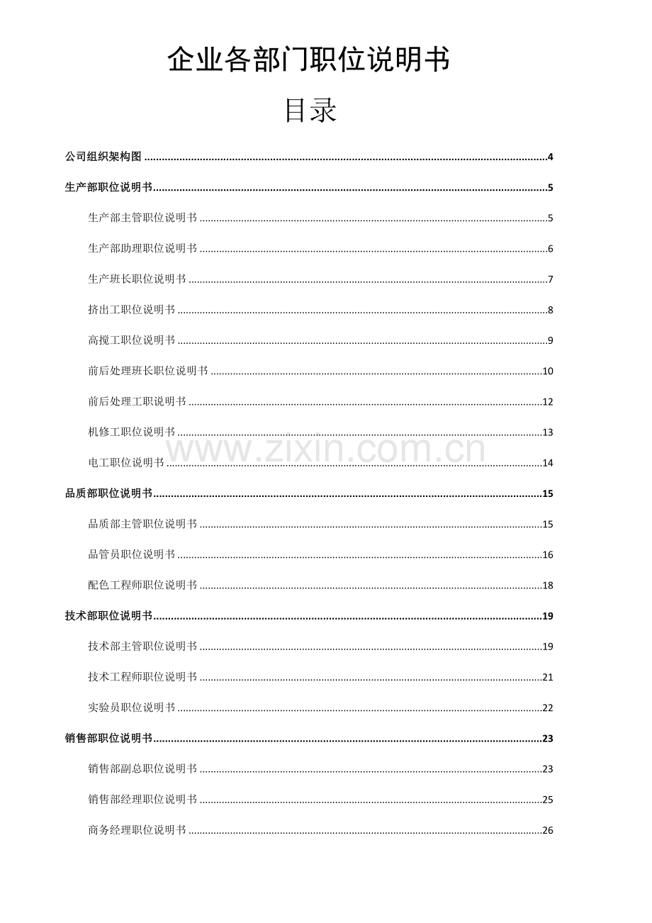 公司各部门职位新版说明书汇总.docx_第1页