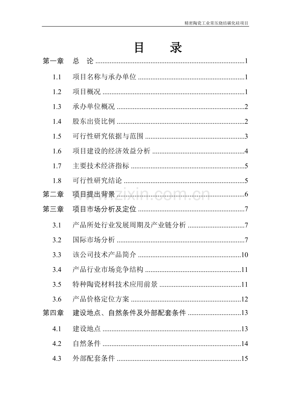 2016年精密陶瓷工业常压烧结碳化硅项目建设可研报告.doc_第1页