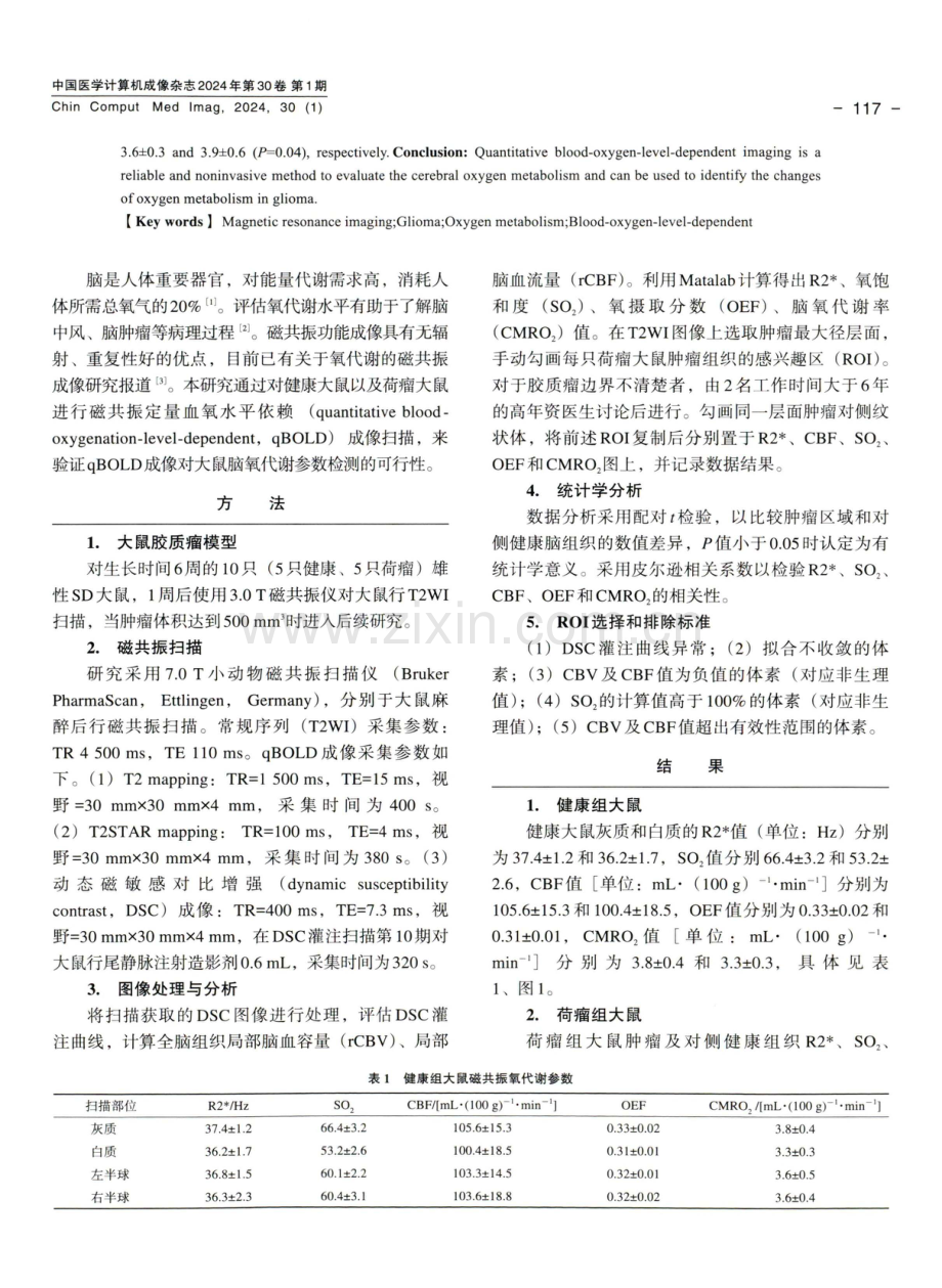 磁共振定量血氧水平依赖成像对大鼠脑氧代谢评估的可行性研究.pdf_第2页