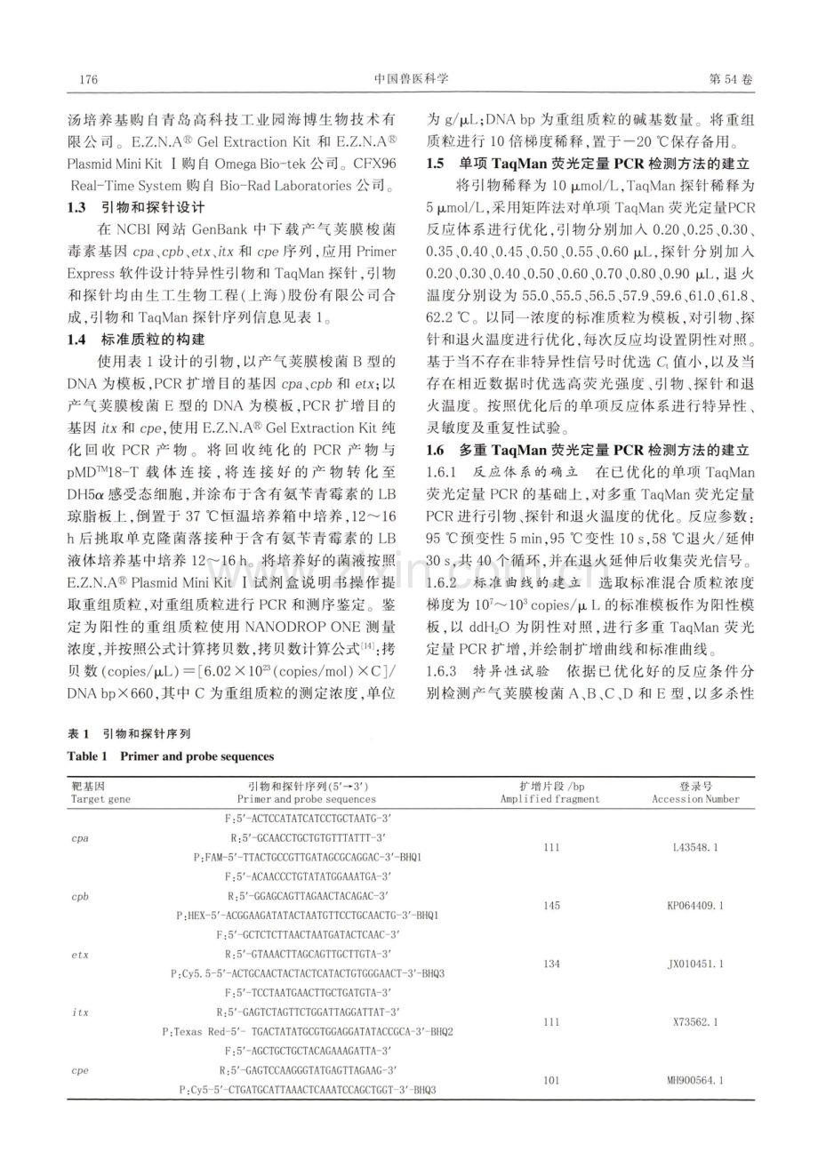 产气荚膜梭菌多重TaqMan 荧光定量PCR检测方法的建立.pdf_第3页