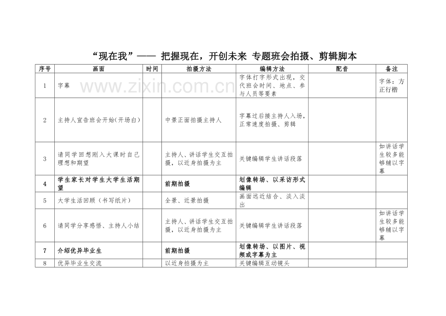 主题班会视频拍摄专项方案.doc_第3页