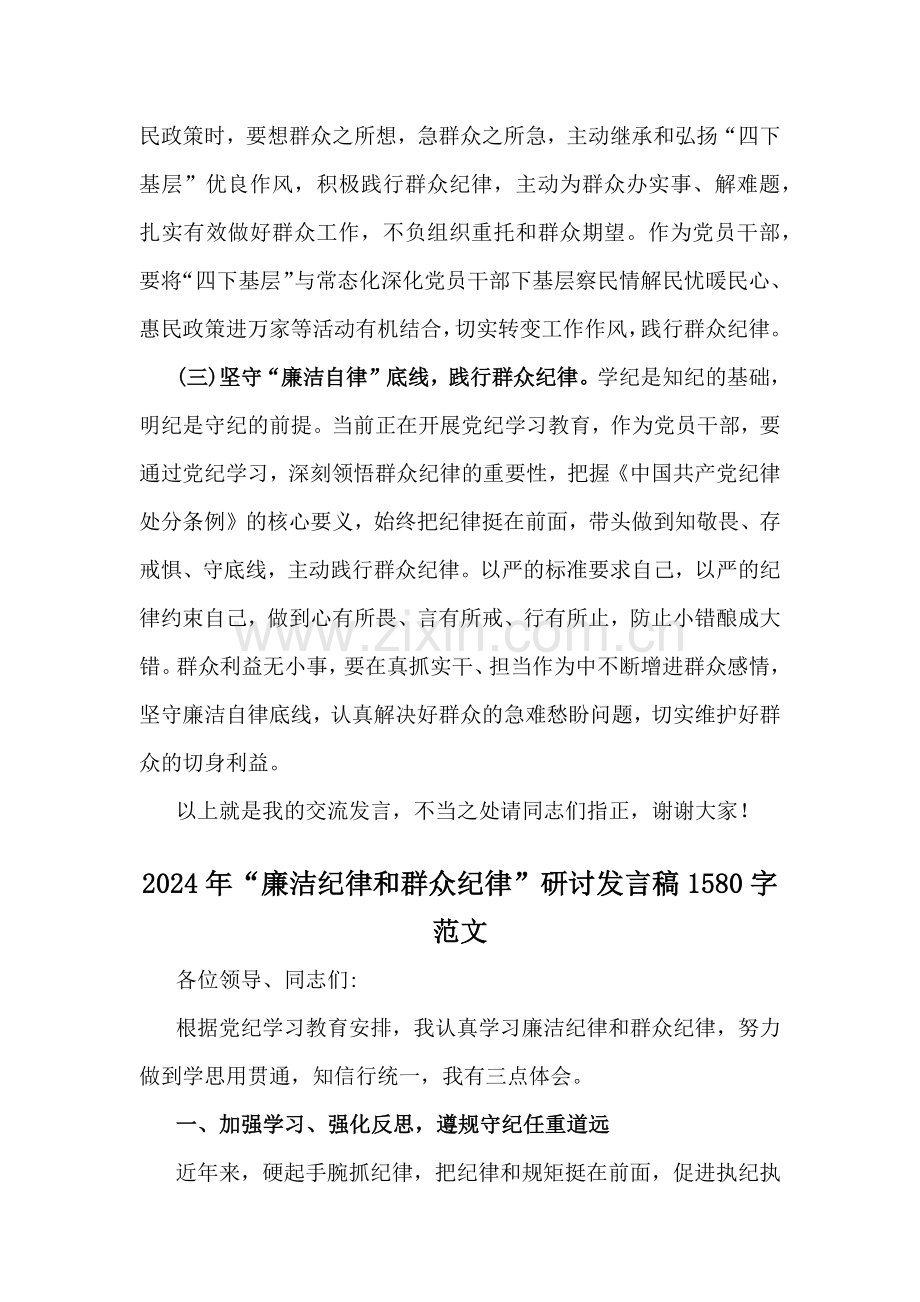 2024年“廉洁纪律和群众纪律”研讨材料发言稿（4份）供借鉴.docx_第3页