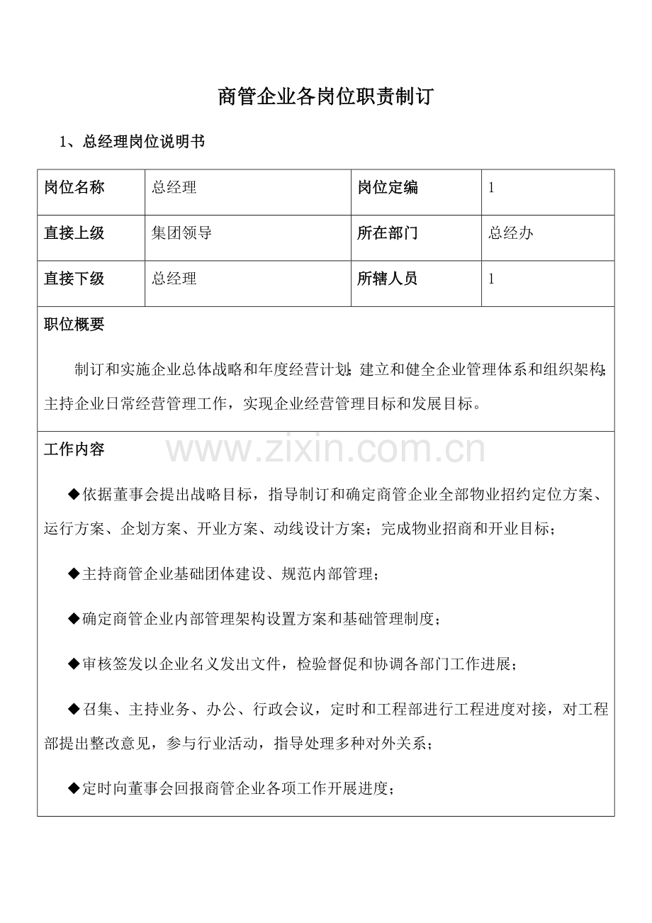 商管公司各岗位基础职责的制定拟稿.docx_第1页