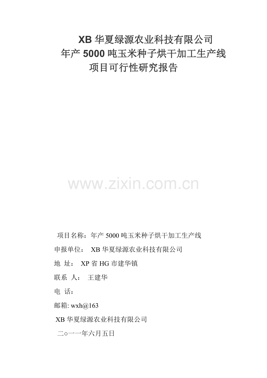 年产5000吨玉米种子烘干加工生产线项目建设可行性研究报告.doc_第1页