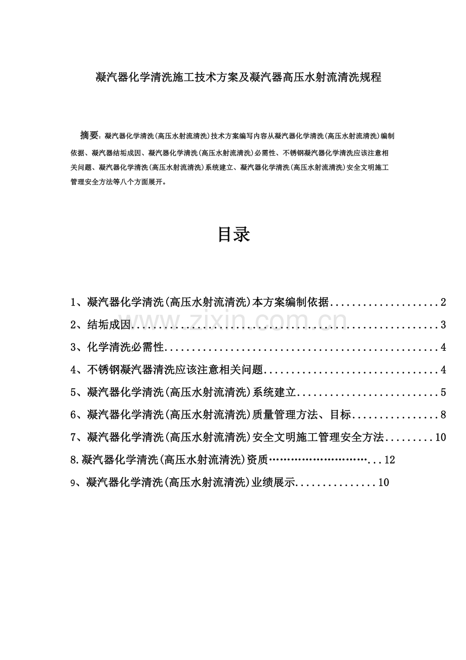 凝汽器化学清洗高压水射流清洗综合标准施工核心技术专业方案及凝汽器清洗专项规程.docx_第1页