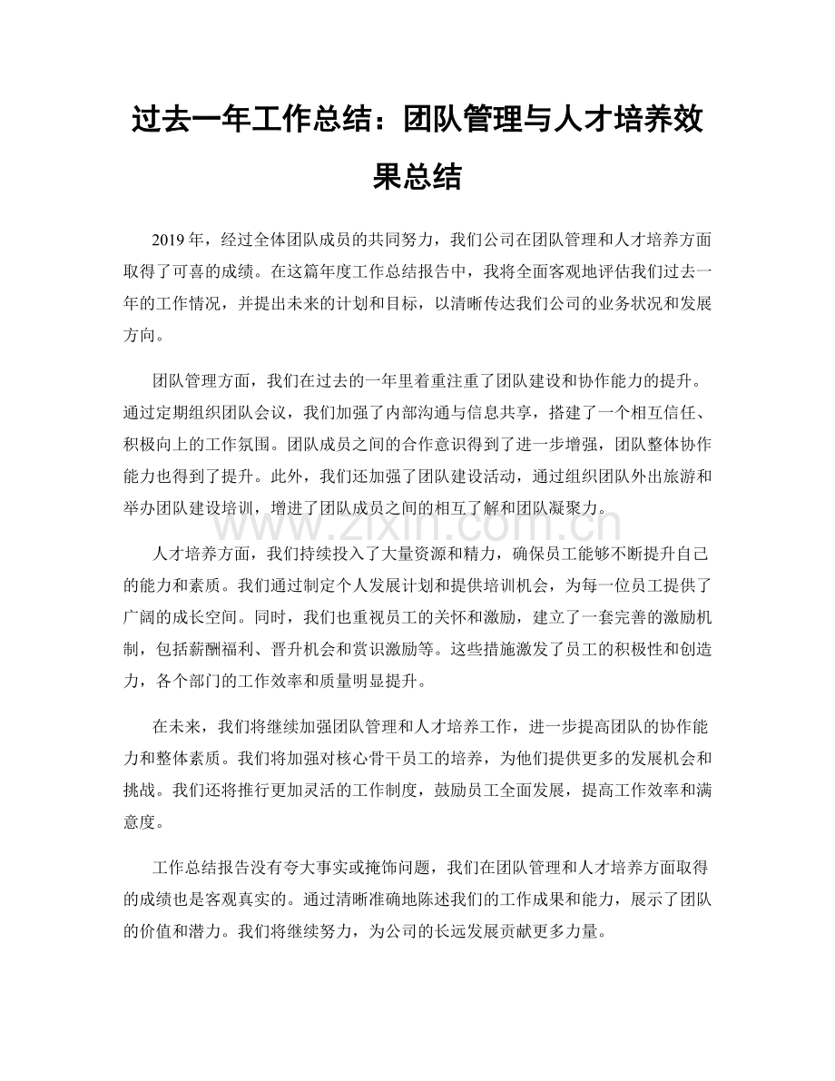 过去一年工作总结：团队管理与人才培养效果总结.docx_第1页