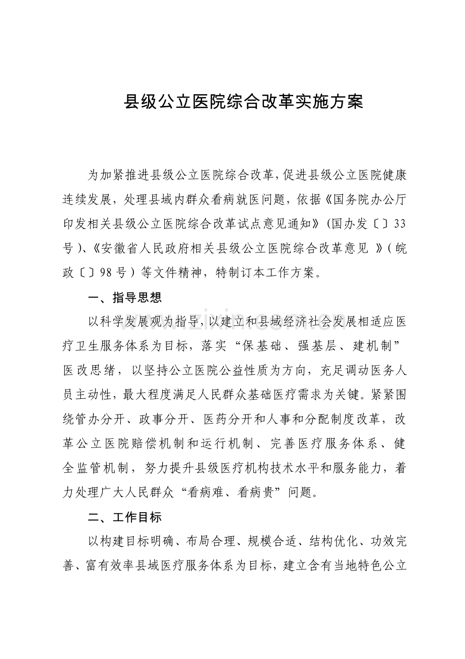 县级公立医院综合改革实施专业方案.doc_第1页