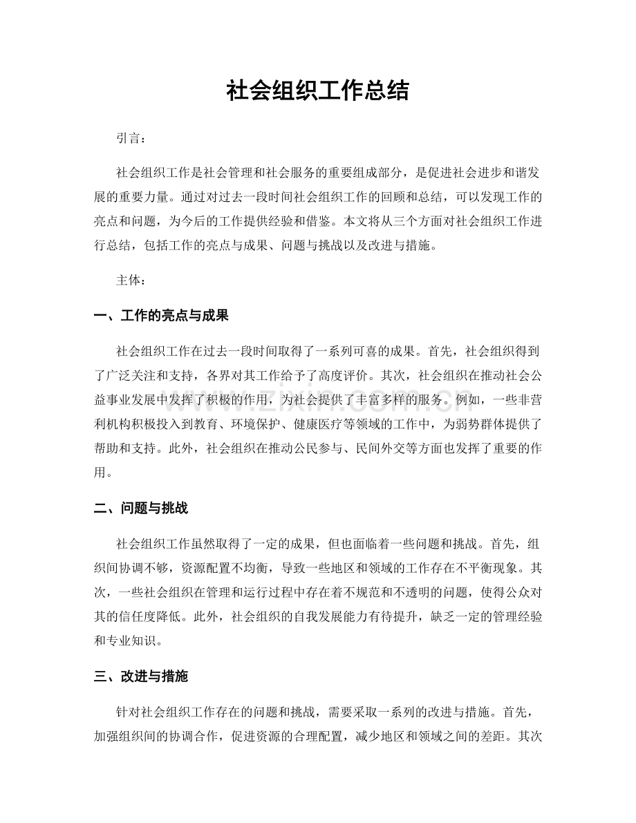 社会组织工作总结.docx_第1页